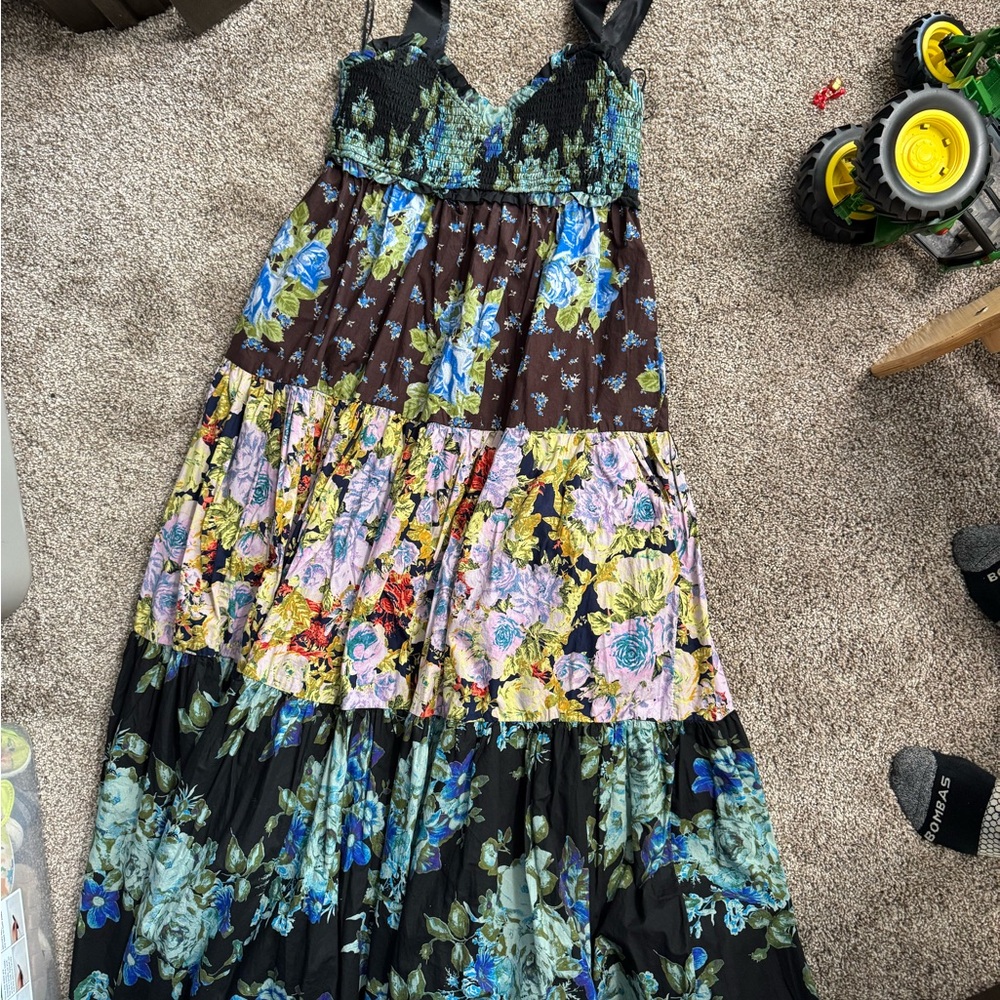 Free People Black and Blue Smocked Top